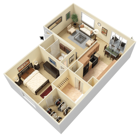 a floor plan of a house with a bedroom and a living room